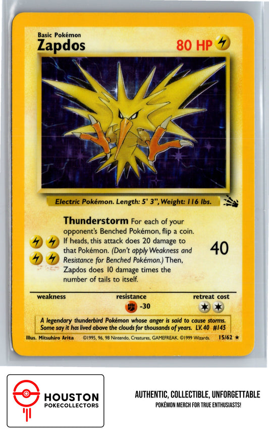 Zapdos (15) - Fossil - 15/62 - Holo Rare - Corrected - Pokémon